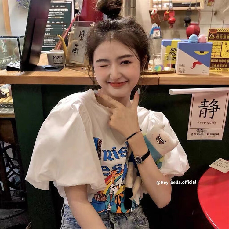 [hey Bella] Korean print short sleeve T-shirt 2881# ll