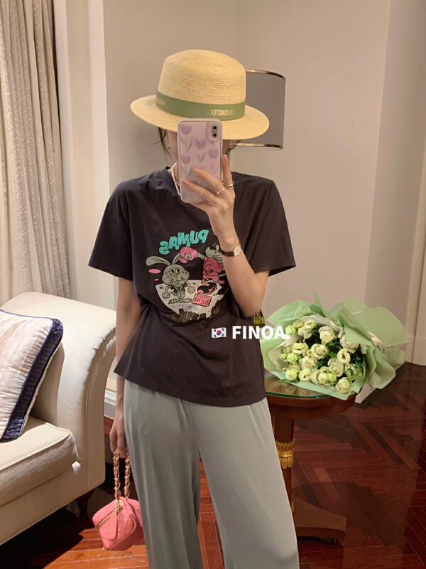 [finoa] printed loose Korean Short Sleeve T-shirt 1098# CLS