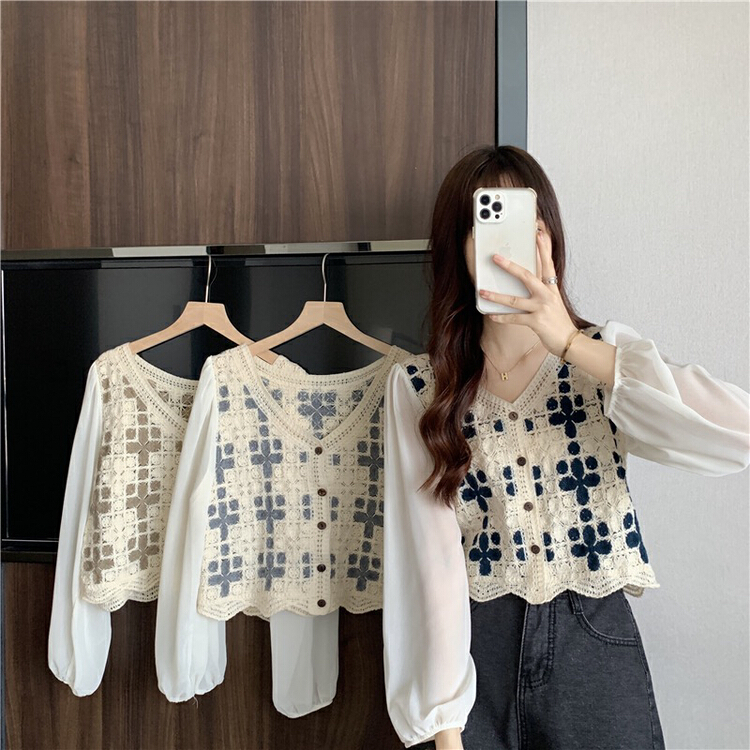 [F.P.] chic short embroidered cardigan loose lace blouse ff008# HBx
