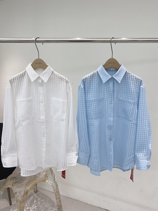 New year in early spring! [Yang lotus] slightly transparent texture stripe shirt s12110089# ozq