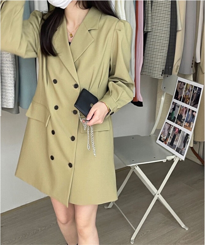 New year in early spring! [larti] Korean style Lapel double row button medium length suit (with bag) 8019# hjy