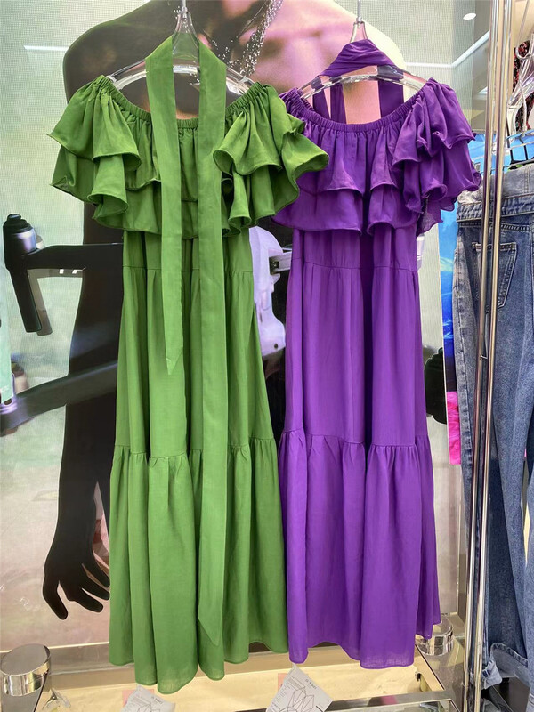 goods in stock! New in early summer! [D2] temperament fashion lotus leaf collar solid color thin dress (with belt) 2203083# CSX