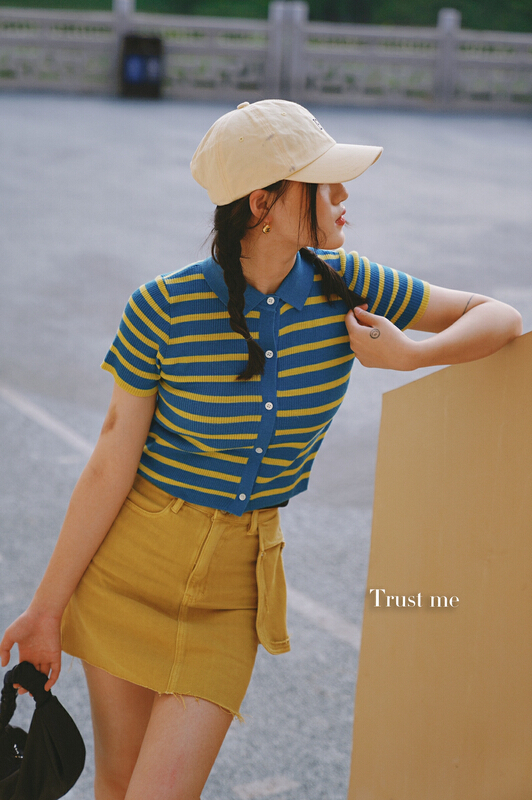 New in early summer! [trustme] Korean versatile stripe knitted cardigan 67900# ozq