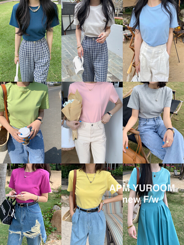 New year in early spring! [APM yuroom] round neck candy color versatile short sleeve T-shirt 22920\lsl