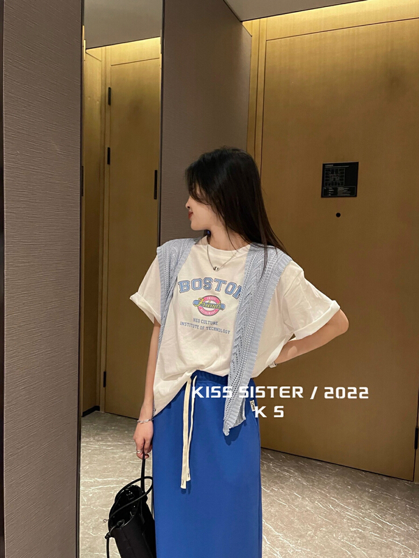 goods in stock! New in early summer! [kiss sister] versatile slim print short sleeve T-shirt (with shawl) 9135# ozq