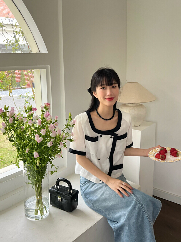 [AA studio] small fragrance color contrast edge double breasted short shirt 6090# WPL