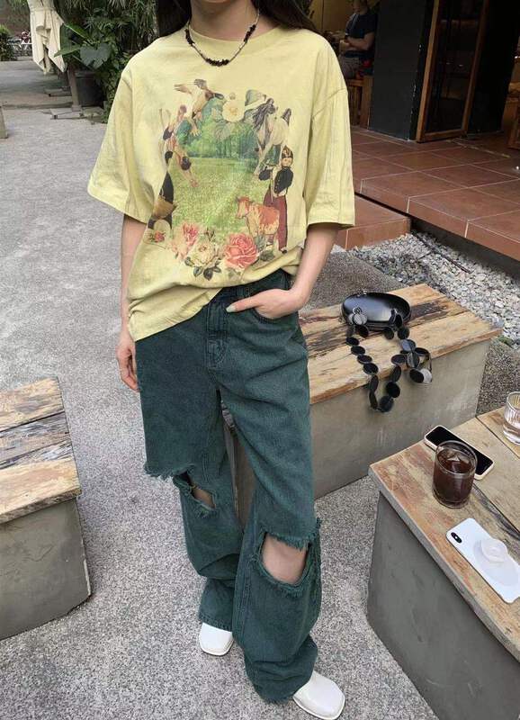 [9hour] casual pleated printed short sleeve T-shirt 2492# zxl