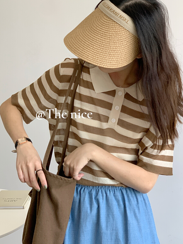 [the nice] striped Korean Pullover short sleeve T-shirt 00278# hjy