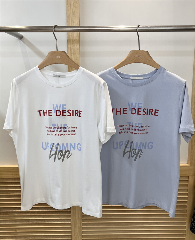 [xhm] Korean fresh contrast letter printed short sleeve T-shirt ys2-872# zjy