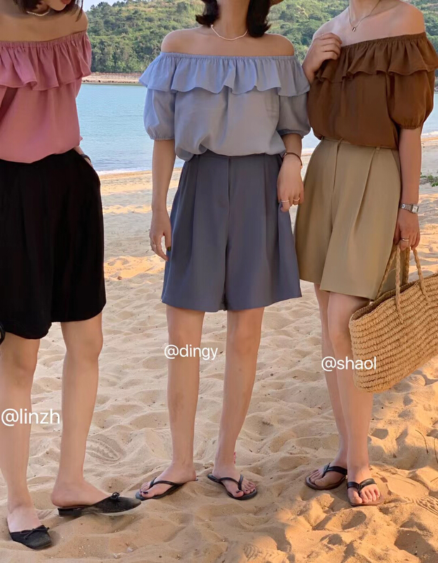 [Simida / doroe] Korean version casual and versatile temperament semi elastic waist short trousers 10715# zxl