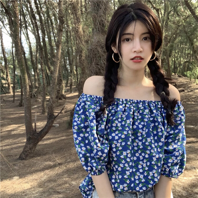 [dolly] Vintage small floral one shoulder shirt 8394# LSW