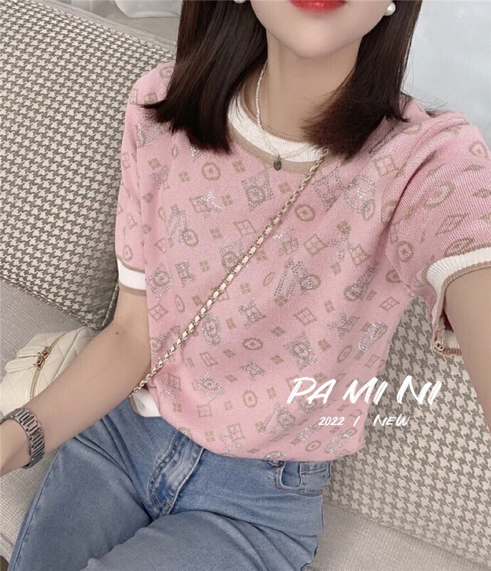 New in early summer! [pamini] letter jacquard stick drill heavy industry ice silk sweater 8065# HJC