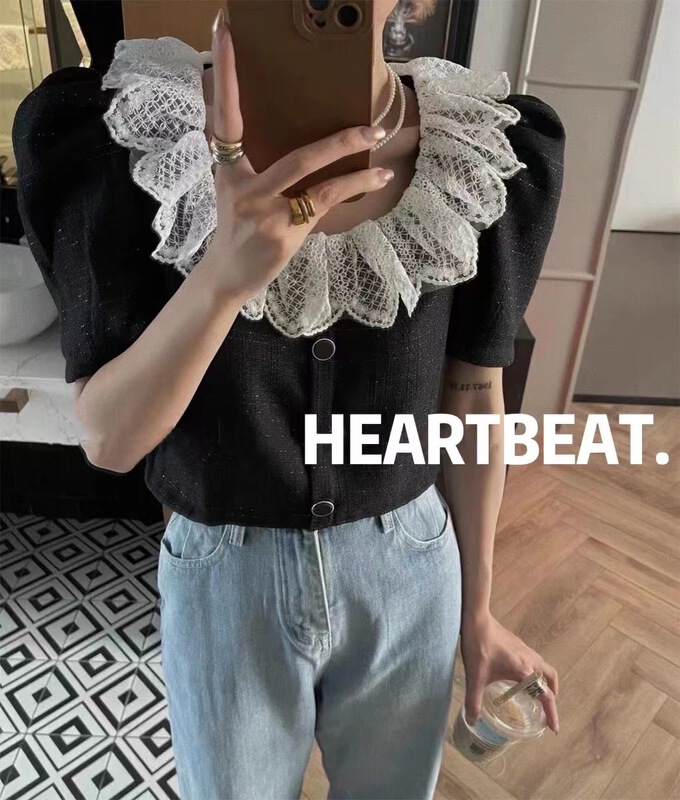 New in early summer! [Heartbeat] temperament celebrity style lace small fragrance short coat 2086# L