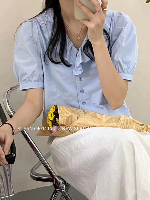 New in early summer! [Susan] Korean simple single breasted shirt (excluding necklace) ys1-s1082# LSW