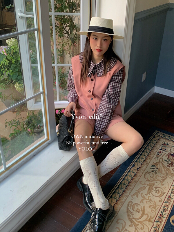 New year in early spring! [Yiwan y.von] style fold small plaid shirt 7896# XJ