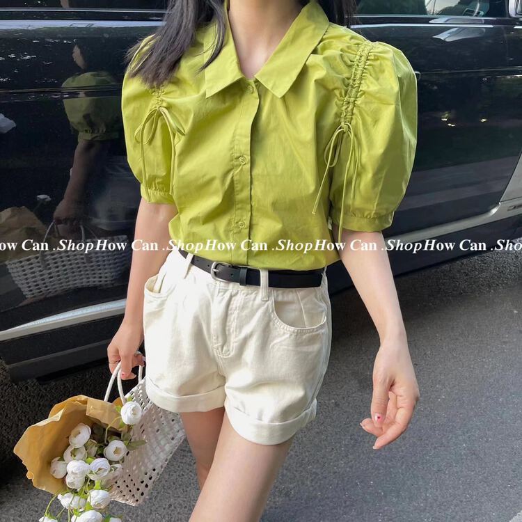 [I-D] Korean special shoulder drawstring design shirt ys8103# ll