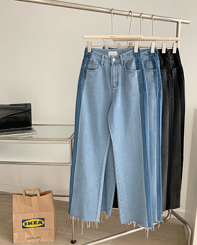 New in early summer! [kakajia] contrast high waist straight jeans 9059# ozq