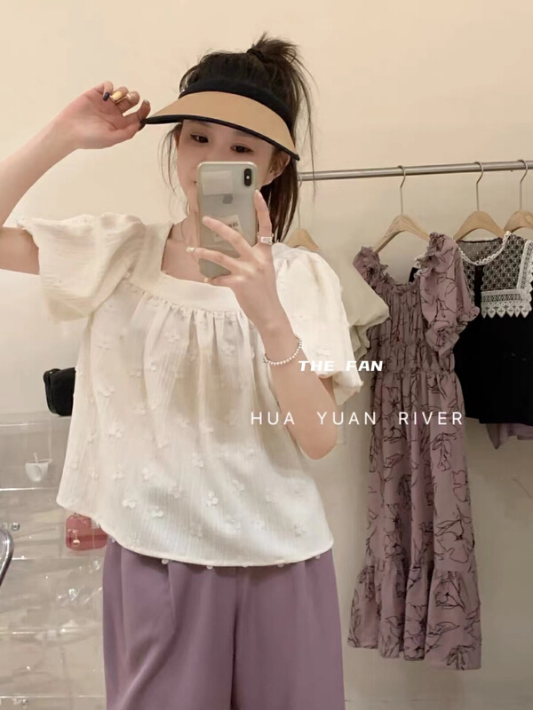 [the fan] temperament square neck flower blouse 500102# zxx
