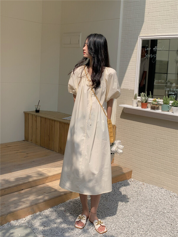 Original price 88.99! New in early summer! [Lina] Korean round neck lace up gentle dress 221s027# zxx