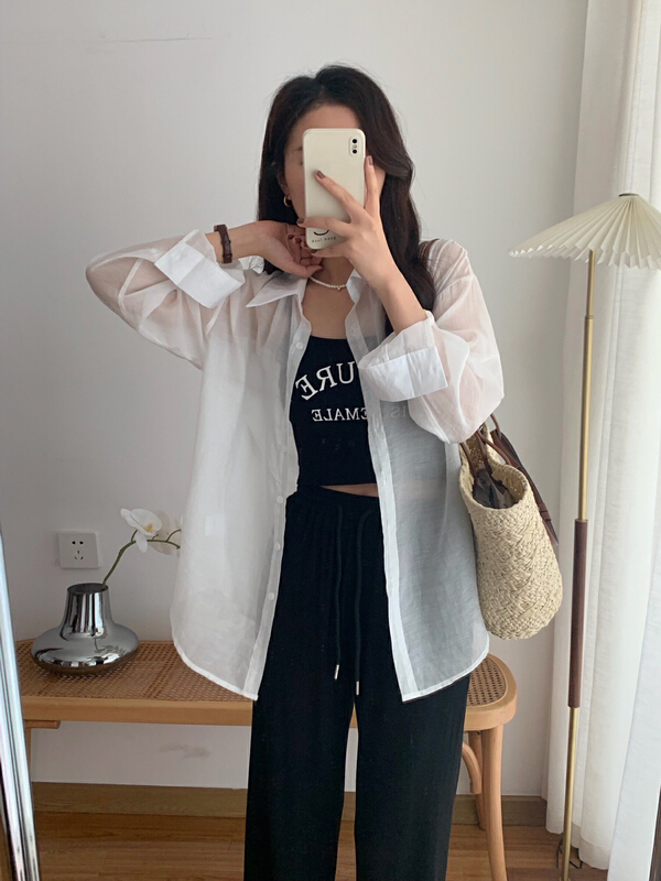 [family +] letter printing suspender + drop feeling casual pants + casual versatile shirt set 22372# ozq