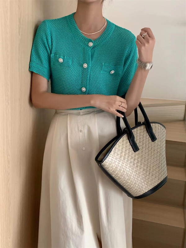 [in by in] Korean fresh hollow out short sleeved shirt 0865# zjy