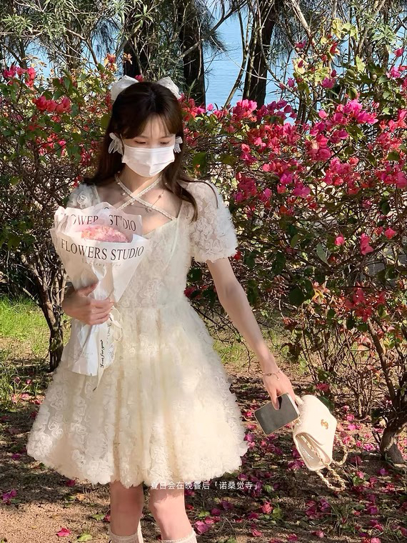 goods in stock! New in early summer! [w design] fairy heavy industry bubble sleeve neck dress 99711# WPL