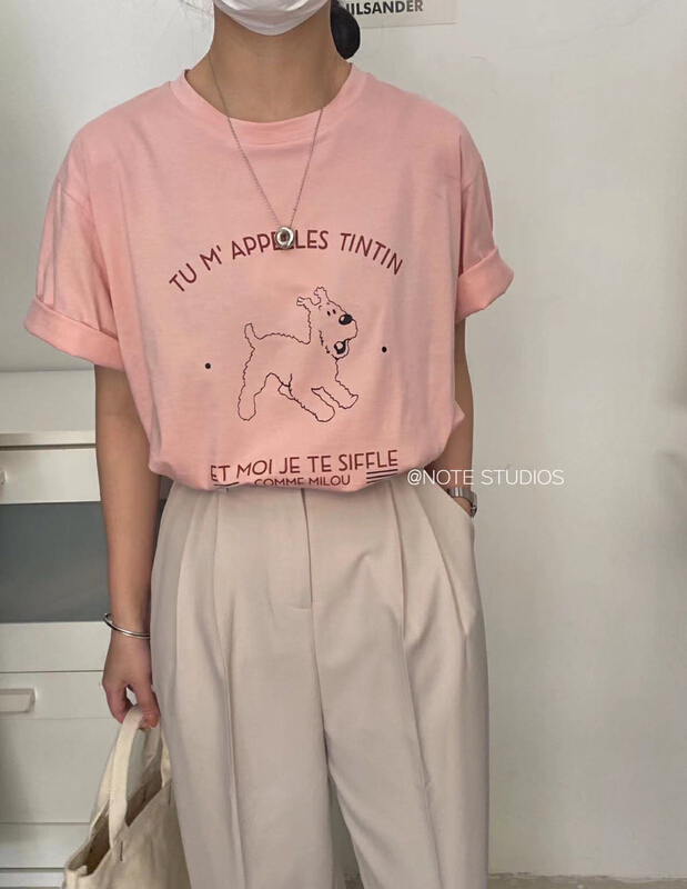 Original price 39.48! [note] Korean versatile round neck printed short sleeve T-shirt 22267# HBx