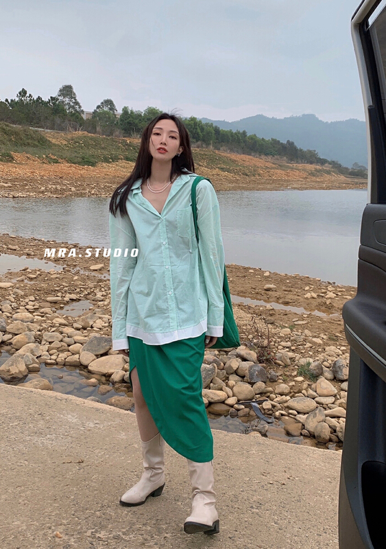 New year in early spring! [MRA] design sense fashion stripe stitching fake two shirts xt5029# zxl