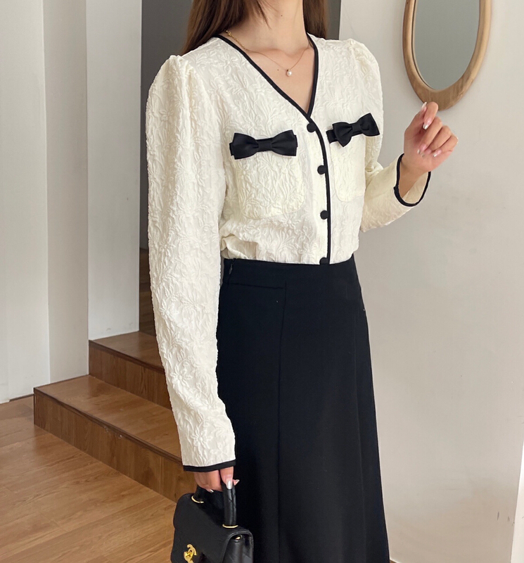 Original price 62.04! New year in early spring! [Hello] Korean embossed small fragrant style shirt y6228# lwy