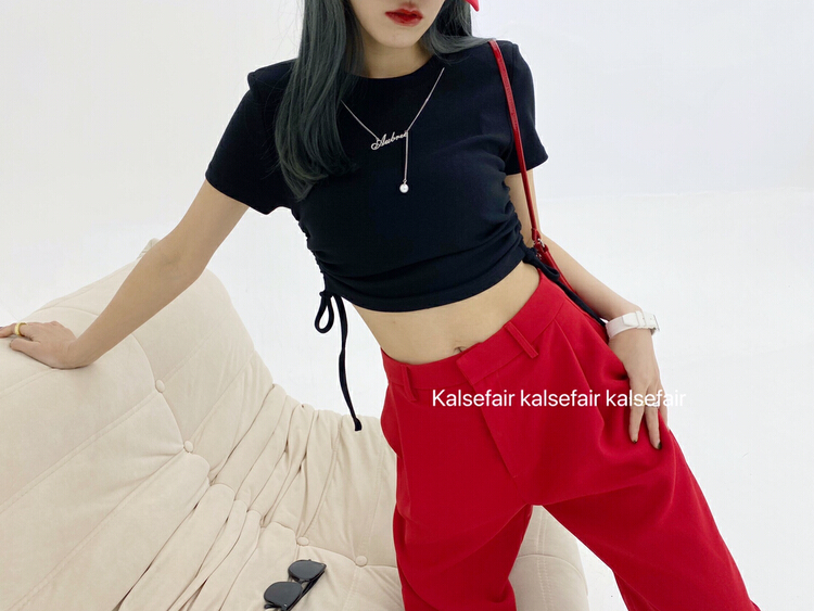 New year in early spring! [kasefi] drawstring solid color versatile short sleeve T-shirt ys1-80-1# ozq