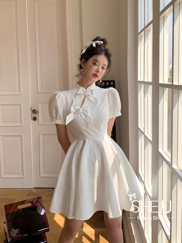 初夏上新！【SHE U】國風蝴蝶結氣質連衣裙  C58173#  CQW