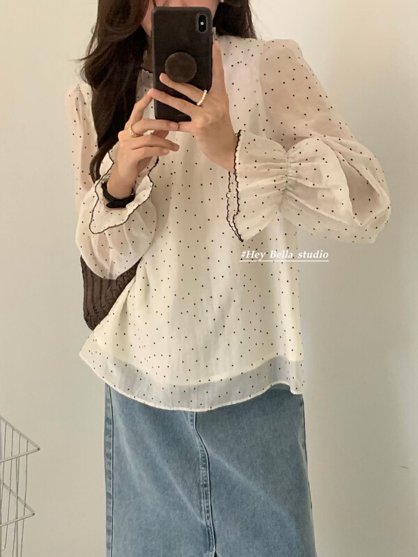 goods in stock! [hey Bella] simple little shirt with fungus edge b1225# ll