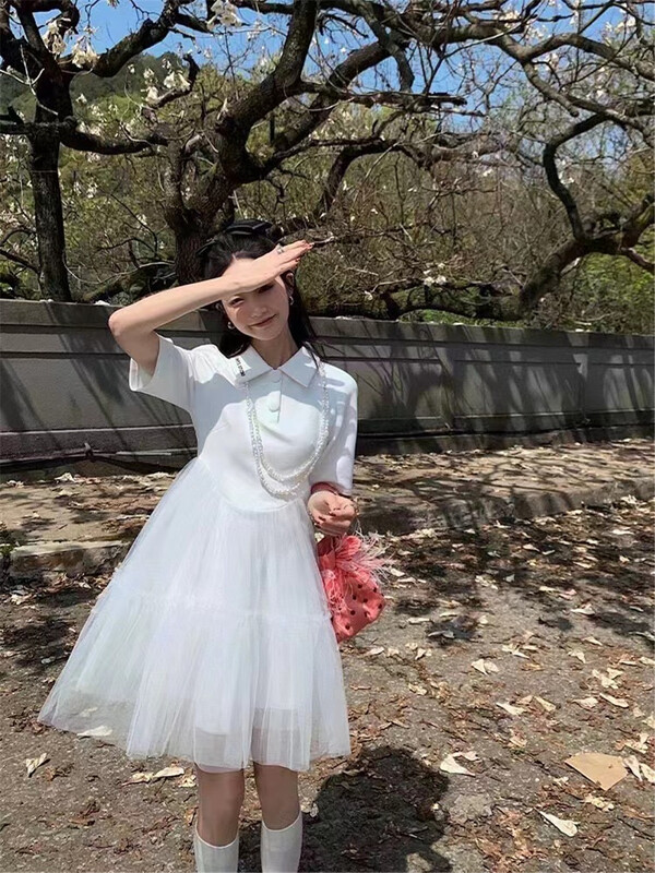 [Korean C family] Korean sweet stitched gauze fluffy dress 9479# PCZ