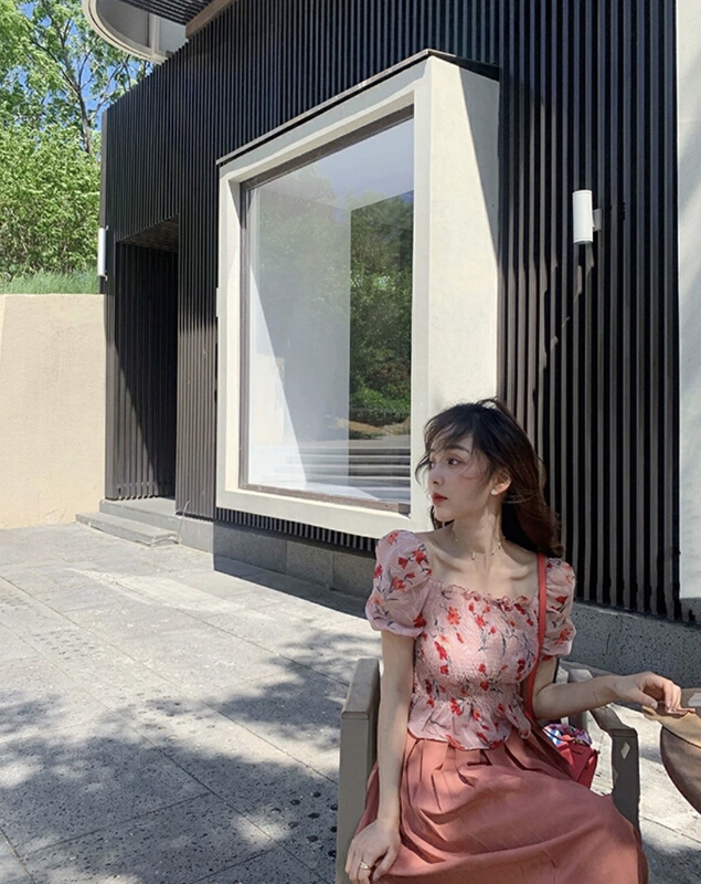 [millet +] one shoulder and two Floral Chiffon shirt 090# WPL
