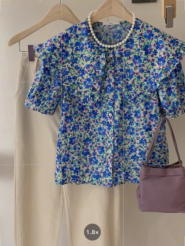 goods in stock! New in early summer! [finoa] Korean casual Princess collar broken flower bubble sleeve shirt 1090# CLS