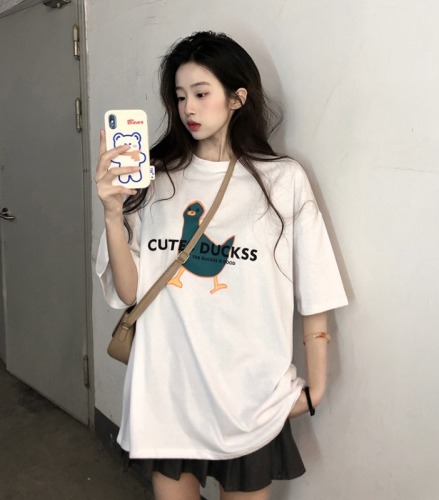 Official figure cotton 180g 2022 fashion leisure bar Korean version of the new short sleeved T-shirt for female students
