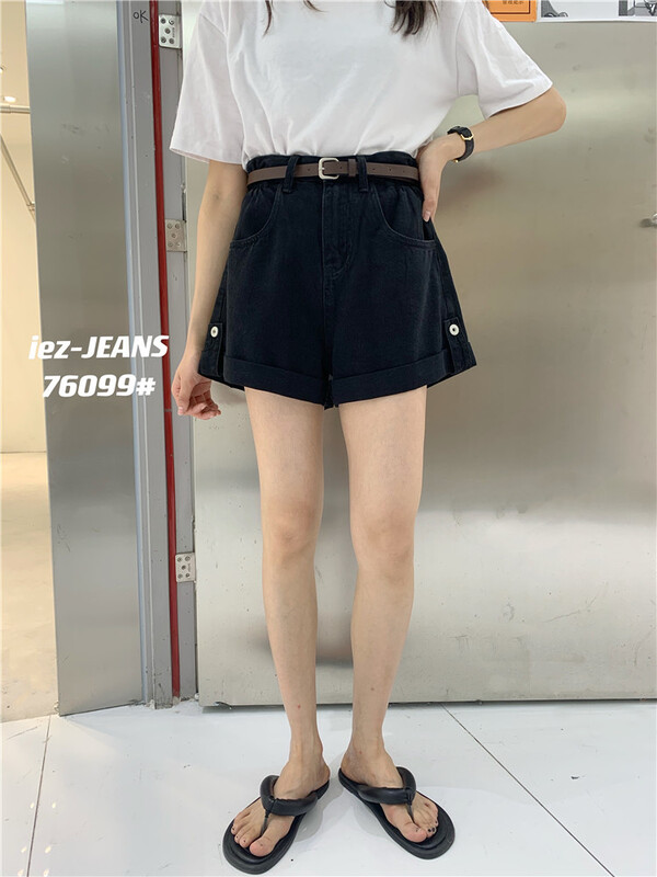 [IEZ] casual color blocking versatile denim shorts 76099# zyh