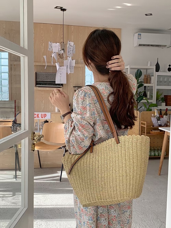 [9:00pm] simple and versatile straw mat shoulder bag (with inner bag) 5858# LSL