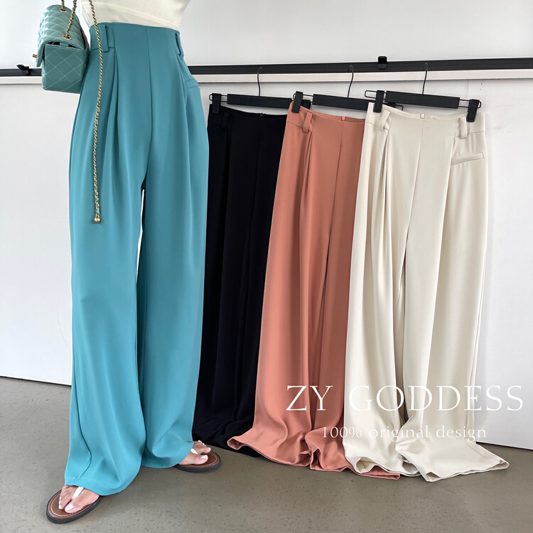 goods in stock! Update in advance! 58125# [ZY] solid color wide leg vertical straight pants ys1-58125# ozq