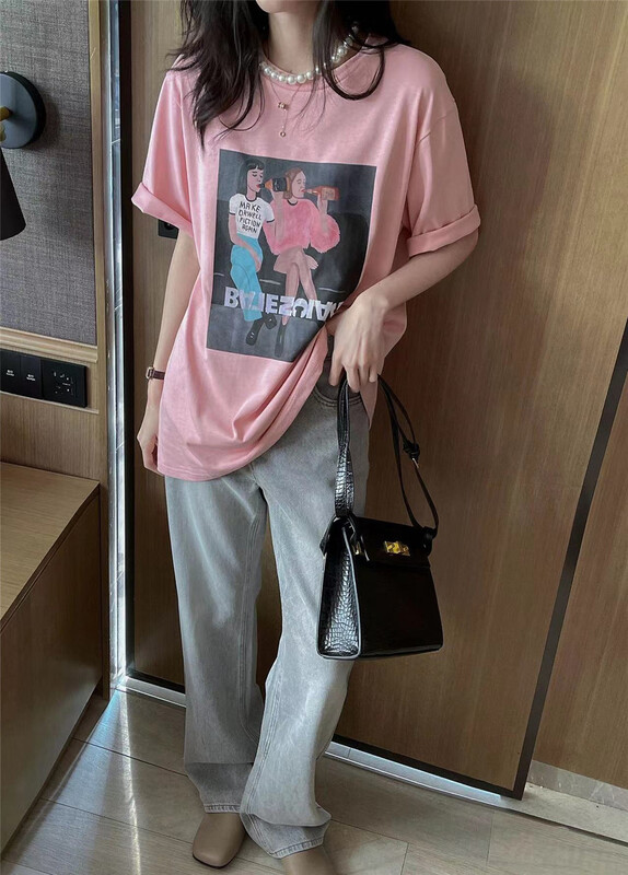 [charming] Korean cartoon printed round neck ins short sleeve T-shirt d5006# zjy