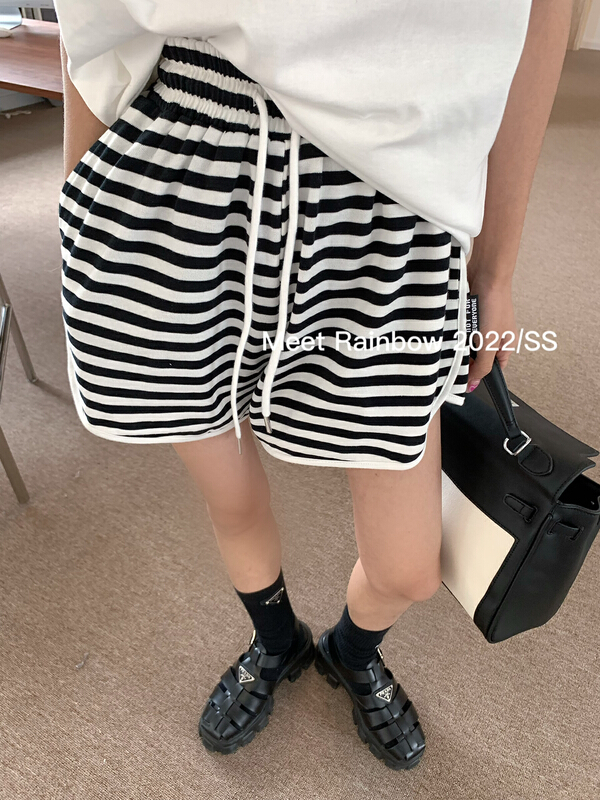 [Meet Rainbow] elastic waist stripe versatile casual shorts 8900# LSL
