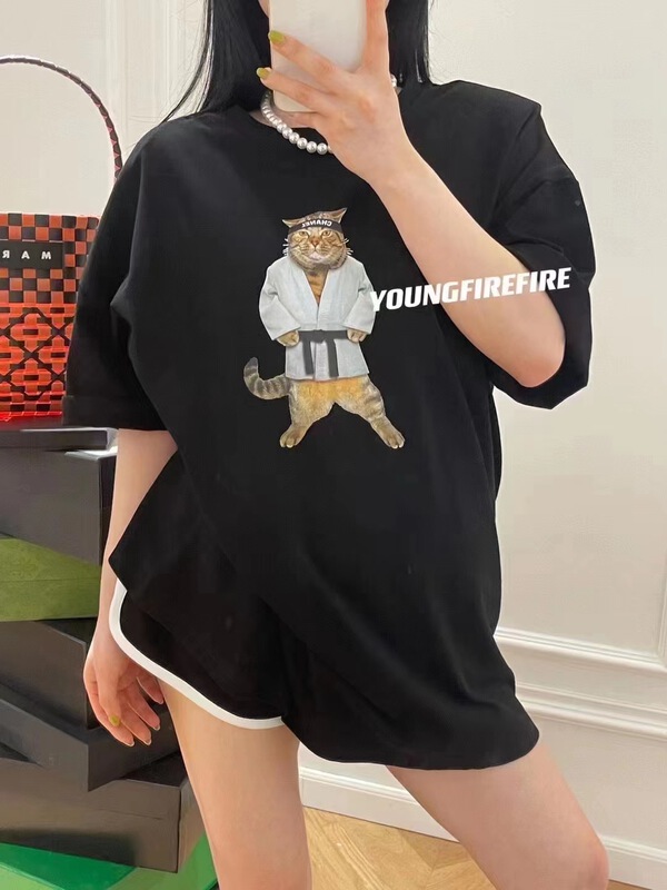 [East room] cat print Pullover short sleeve T-shirt 10-76# WTT