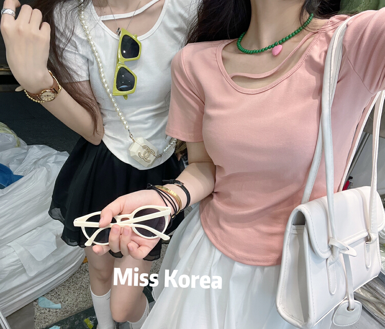 New in early summer! [Miss Korea] clean version simple and versatile short sleeve T-shirt 6075# HBx