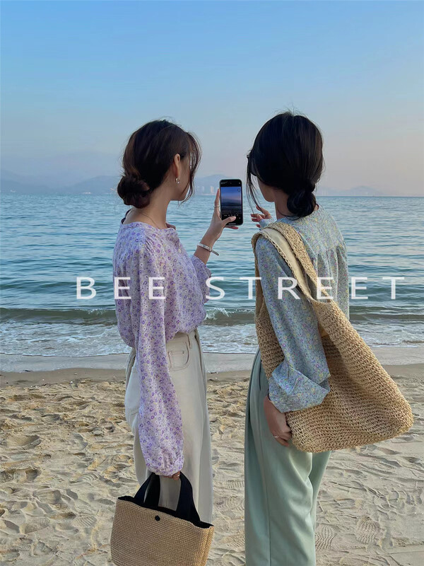 [bee Street] Korean floral Round Neck Shirt ys1-b9113# jhy