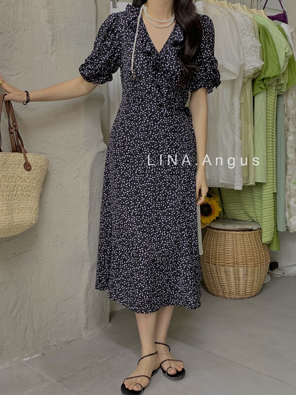 [Lina] Korean floral one piece slim dress 0081-1# hjy