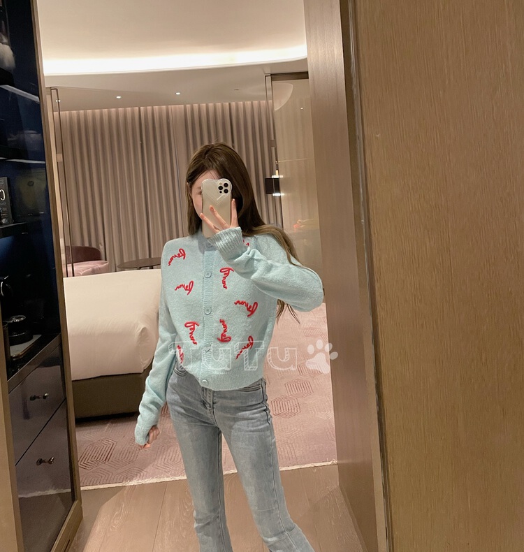 [Tutu] Korean letter embroidered knitted cardigan a2755# cqw