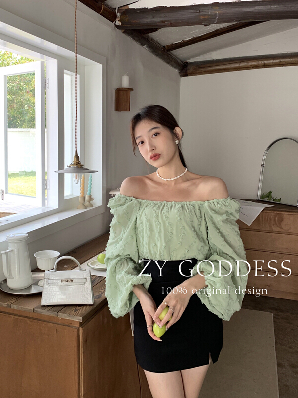 goods in stock! New year in early spring! [ZY] broken flower elastic one shoulder shirt 68188# ozq