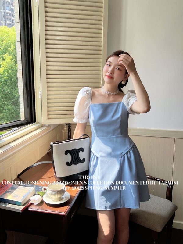 goods in stock! New in early summer! [tabmini] square neck color blocking fashion dress x19237-g# WPL