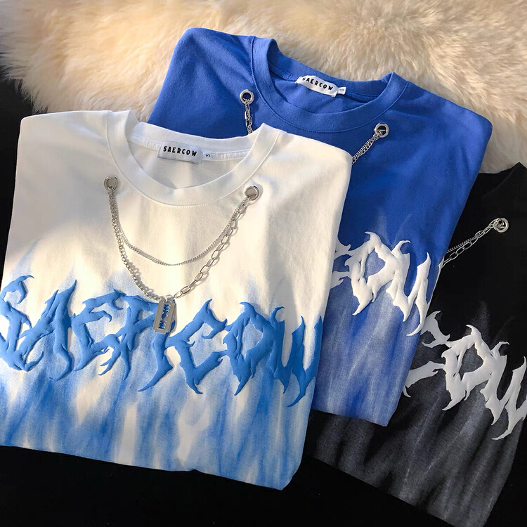 [TA +] Korean fashion loose letter short sleeve T-shirt (with detachable necklace) 8136# XYY