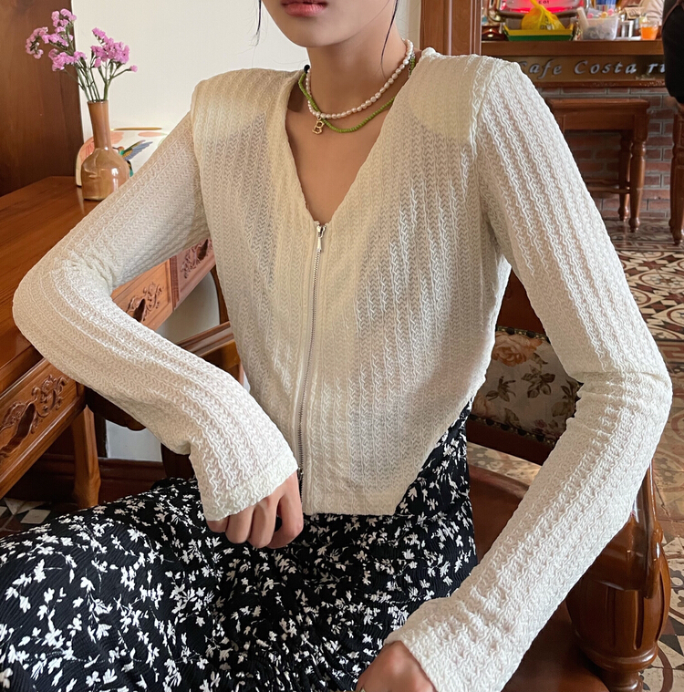 [Xi Xi] V-neck zipper versatile shirt 6101-9# ozq